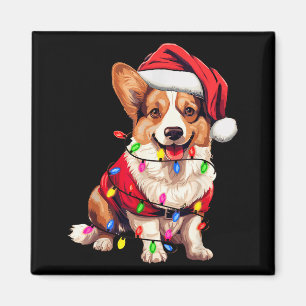 Santa Corgi Dog Christmas Lights Xmas Pajama Dog L Magnet