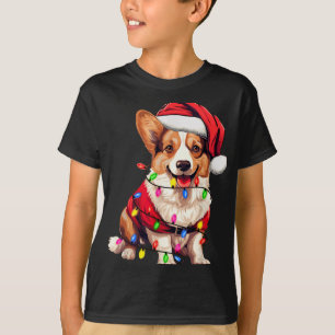 Santa Corgi Dog Christmas Lights Xmas Pajama Dog L T-Shirt