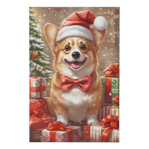 Santa Corgi Holiday Poster - Festive Dog Christmas Faux Canvas Print