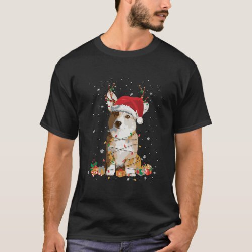 Santa Corgi Reindeer Light Christmas Gift Funny Do T_Shirt
