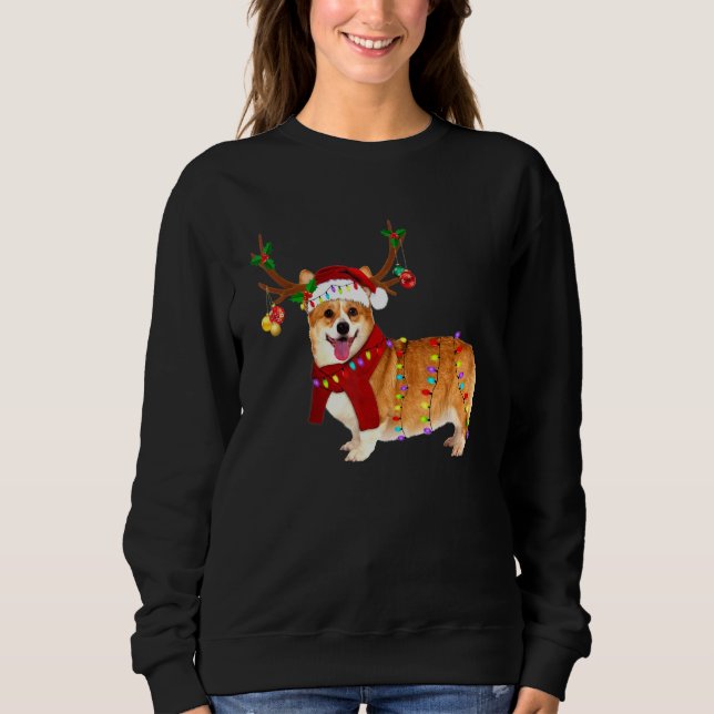 Santa Corgi Reindeer Light Christmas Sweatshirt (Front)