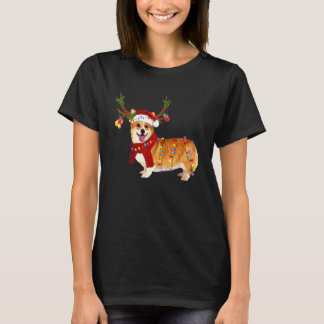 Santa Corgi Reindeer Light Christmas T-Shirt
