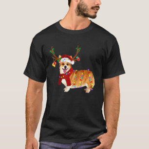 Santa Corgi Reindeer Light Christmas T-Shirt