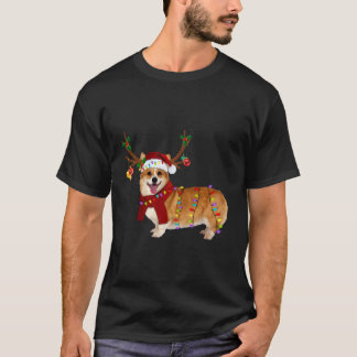 Santa Corgi Reindeer Light Christmas T-Shirt