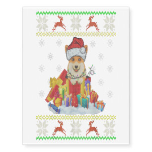 Santa Corgi Xmas Lights Christmas Ugly Sweater Temporary Tattoos