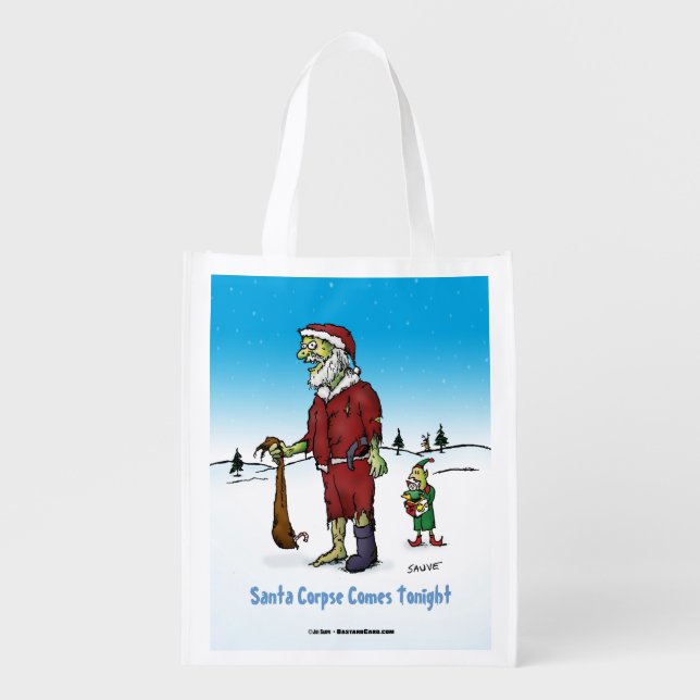 Santa Corpse Funny Zombie Cartoon Grocery Bag (Front)