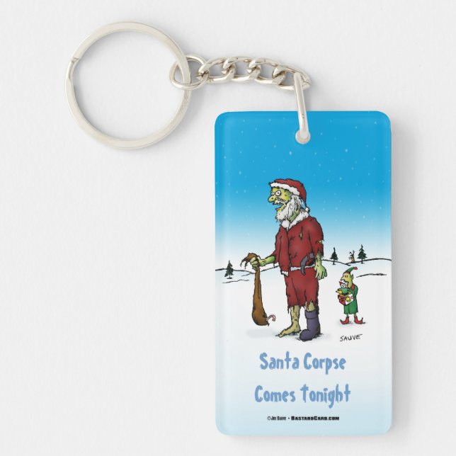 Santa Corpse Funny Zombie Cartoon Keychain (Front)