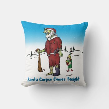 Santa Corpse Funny Zombie Cartoon Throw Pillow by BastardCard at Zazzle