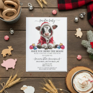 Santa Cow Calf Christmas Holiday Baby Shower  Invitation