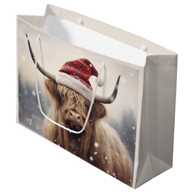 Santa Cow Christmas Holiday Large Gift Bag (Front Angled)