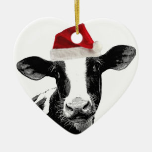 Santa Cow - Dairy Cow wearing Santa Hat Ceramic Ornament