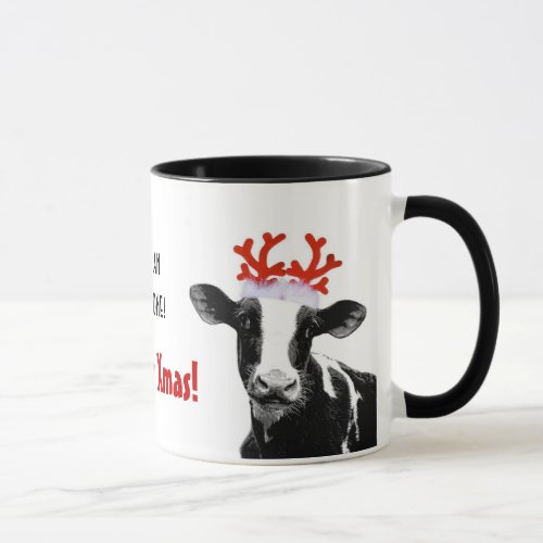 Santa Cow _ Dairy Cow wearing Santa Hat Mug