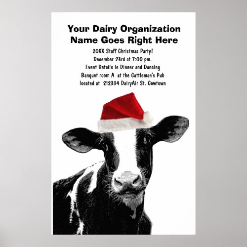 Santa Cow _ Dairy Cow wearing Santa Hat Poster