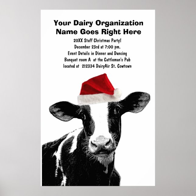Santa Cow - Dairy Cow wearing Santa Hat Poster (Front)