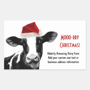 Santa Cow - Dairy Cow Wearing Santa Hat Rectangular Sticker by CountryCorner at Zazzle