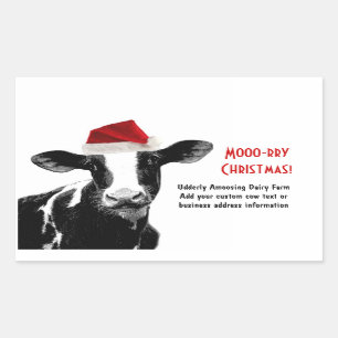 Santa Cow - Dairy Cow wearing Santa Hat Rectangular Sticker