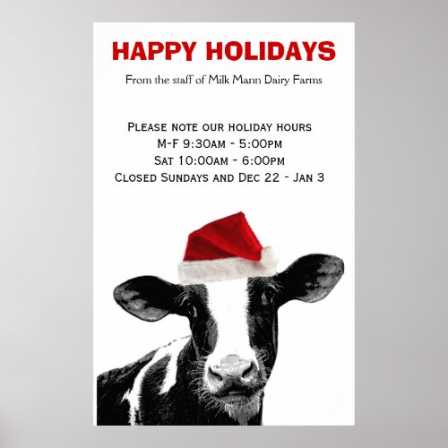 Santa Cow Happy Holidays Dairy Farm Store Hours Poster