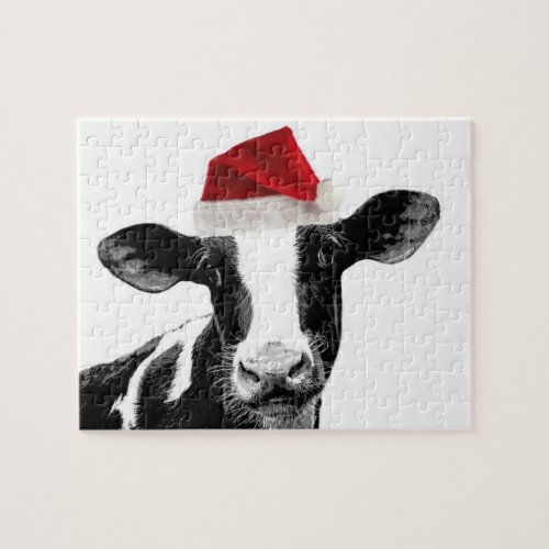 Santa Cow _Holstein Dairy Christmas Cow Jigsaw Puzzle