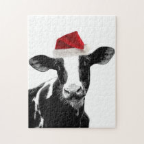 Santa Cow -Holstein Dairy Christmas Cow Jigsaw Puzzle