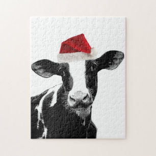 Santa Cow -Holstein Dairy Christmas Cow Jigsaw Puzzle