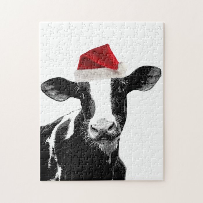 Santa Cow  Holstein Dairy Christmas Cow Jigsaw Puzzles