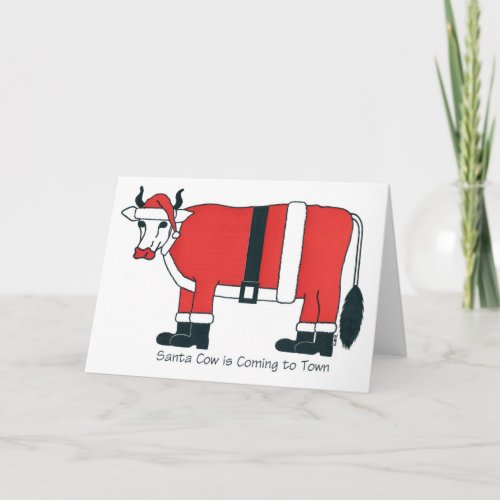 Santa Cow is Coming to Town Holiday Card