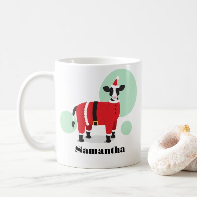Santa Cow Name Christmas Coffee Mug (With Donut)