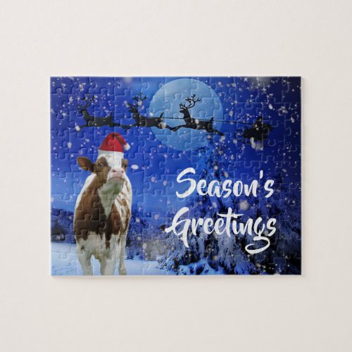 Santa Cow Seasons Greetings Jigsaw Puzzle