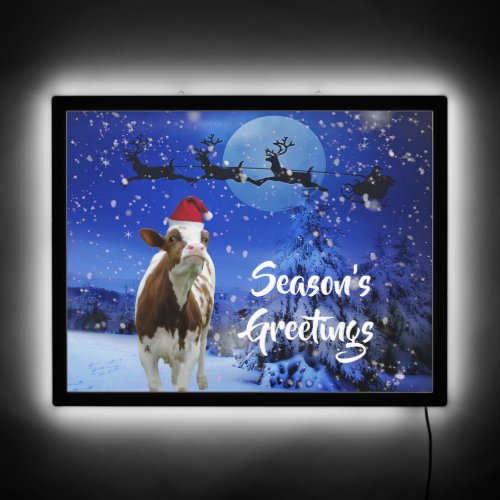 Santa Cow Seasons Greetings LED Sign