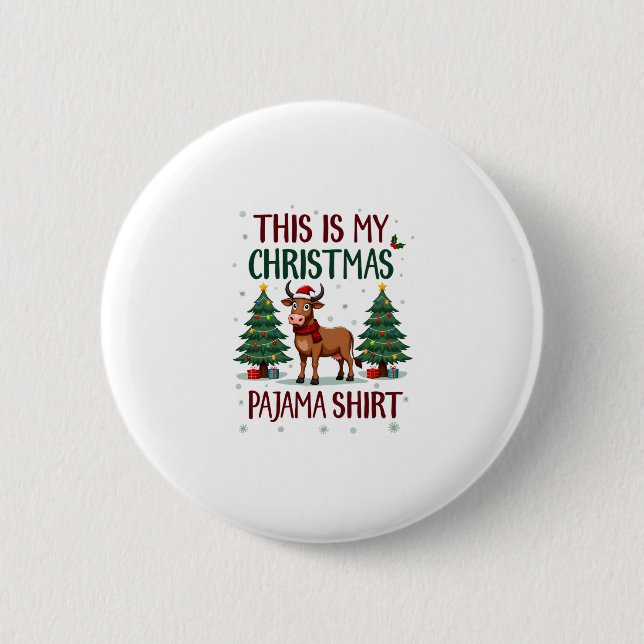 Santa Cow Xmas Tree Lights This Is My Christmas Pa Button (Front)