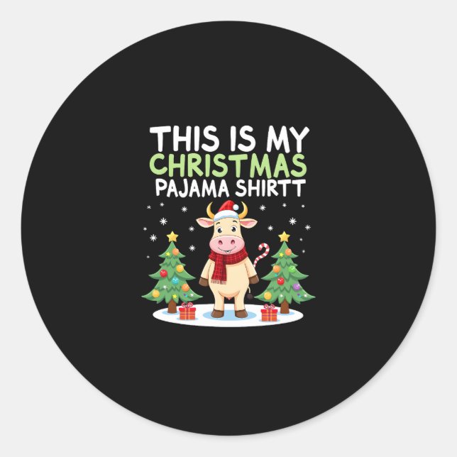 Santa Cow Xmas Tree Lights This Is My Christmas Pa Classic Round Sticker (Front)