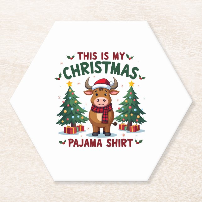 Santa Cow Xmas Tree Lights This Is My Christmas Pa Paper Coaster (Front)