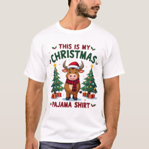 Santa Cow Xmas Tree Lights This Is My Christmas Pa T-Shirt