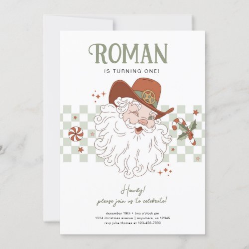 Santa Cowboy Retro Christmas Birthday Party Invitation