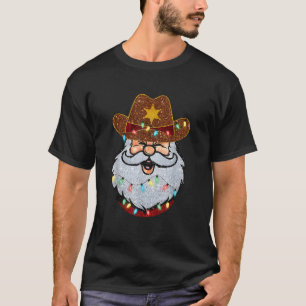 Santa Cowboy Western Christmas Xmas Lights Holiday T-Shirt