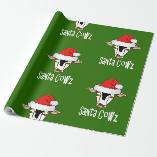 Santa Cowz Funny Farm Cow With Santa Hat Christmas Wrapping Paper