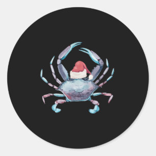 Santa Crab Clause Coastal Beach Christmas July Cla Classic Round Sticker