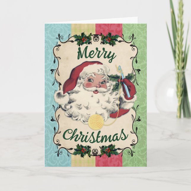 Santa crochet hook Christmas handmade gift Holiday Card (Front)