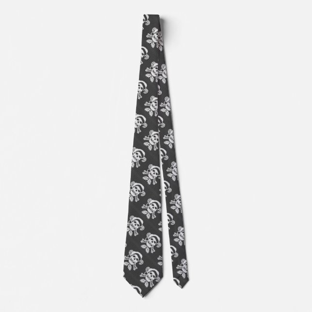 Santa Crossbones Skull in Ugly Sweater Style Neck Tie (Front)