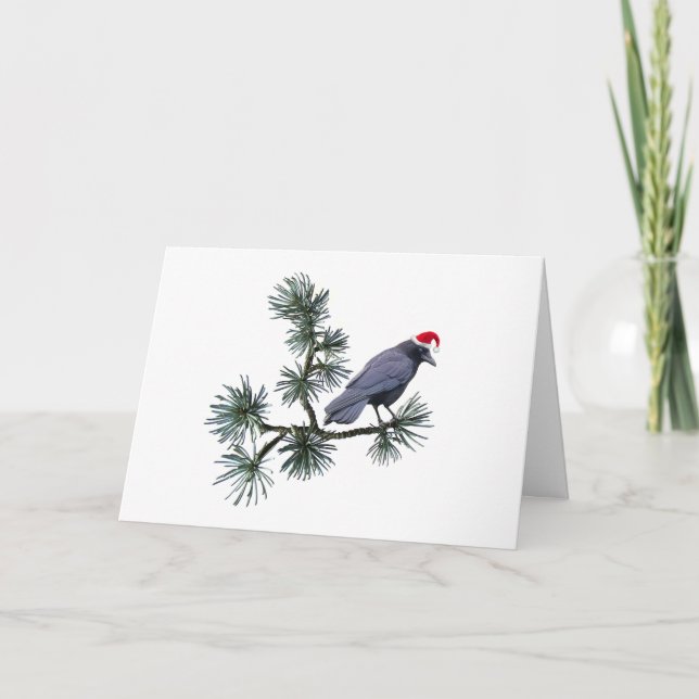 Santa Crow Pine Christmas Card (Front)