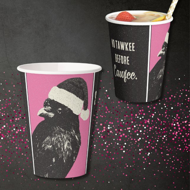 Santa Crow Pink Black Cawfee Christmas Party Paper Cups (Creator Uploaded)