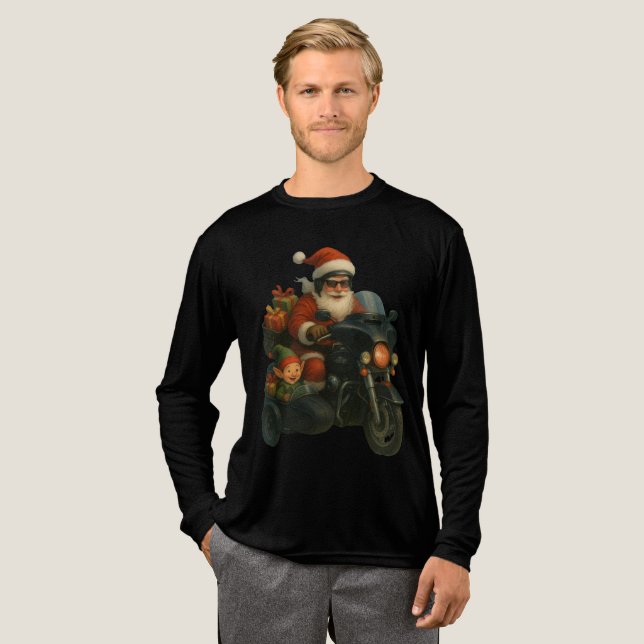 Santa cruising into town on a Motorcycle - Tri-Blend Shirt (Full Front)