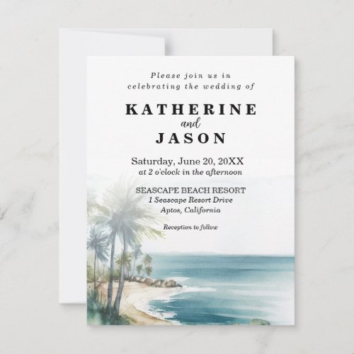 Santa Cruz Aptos Beach Watercolor Wedding Invitation