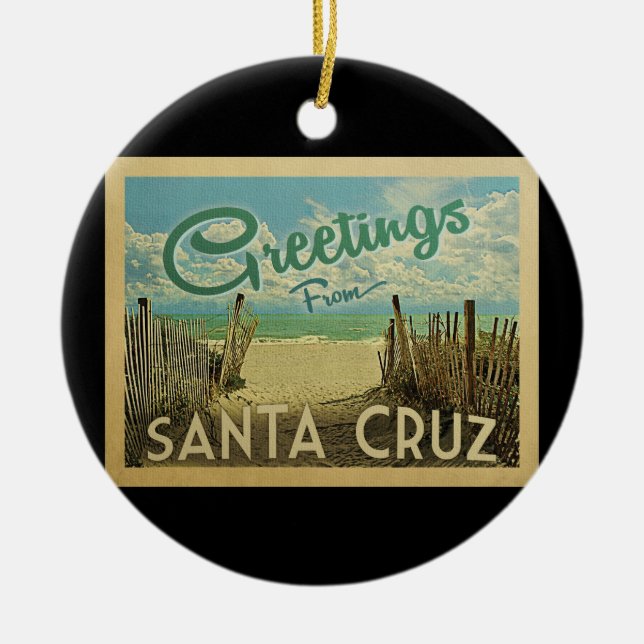 Santa Cruz Beach Vintage Travel Ceramic Ornament (Front)
