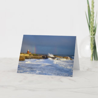 Santa Cruz, CA Lighthouse/Rainbow Greeting Card