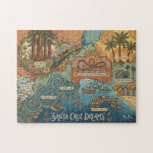 Santa Cruz California Dreams Map – Vibrant Coast Jigsaw Puzzle