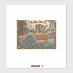 Santa Cruz California Dreams Map – Vibrant Coast Sticker