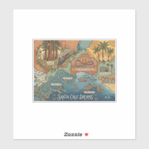 Santa Cruz California Dreams Map – Vibrant Coast Sticker