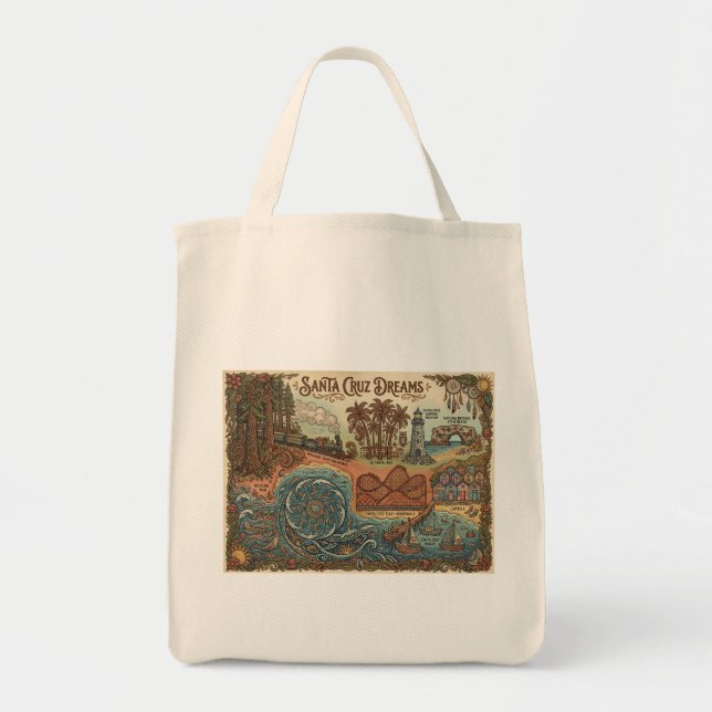 Santa Cruz California Dreams Map – Vibrant Coast Tote Bag (Front)