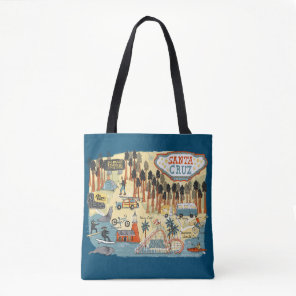Santa Cruz California Illustrated Map Blue Tote Bag